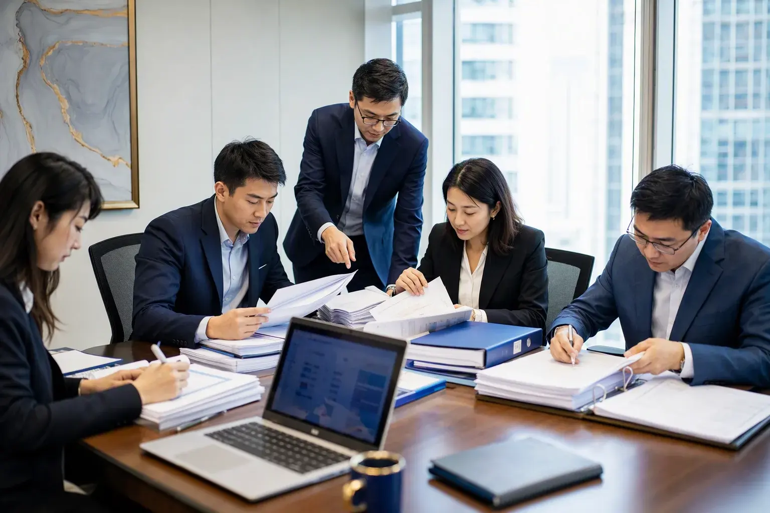 企业投标团队共同审核标书资料